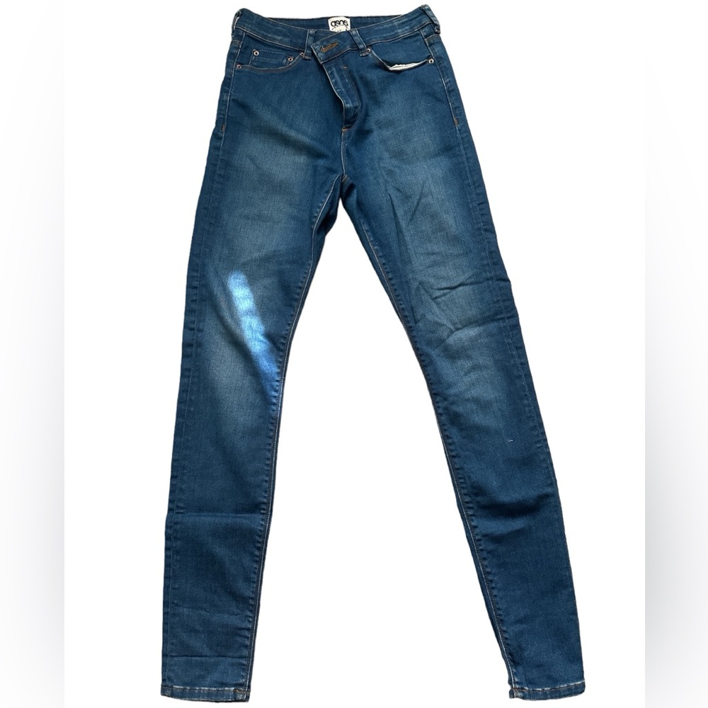 ASOS Women’s High-Rise Stretch Skinny Blue Denim Jeans - Picture 2 of 7